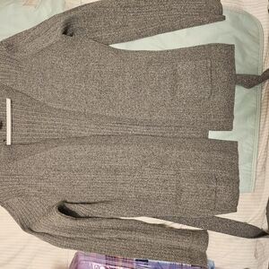 Gray Knit Cardigan with Belt